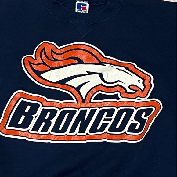 Denver Broncos 1990s Vintage NFL Football Crewneck Pullover Sweatshirt - Picture 2 of 5
